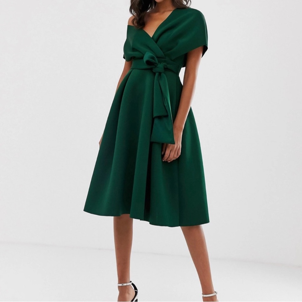 ASOS Green Fallen Midi Shoulder Dress NWT Size 0